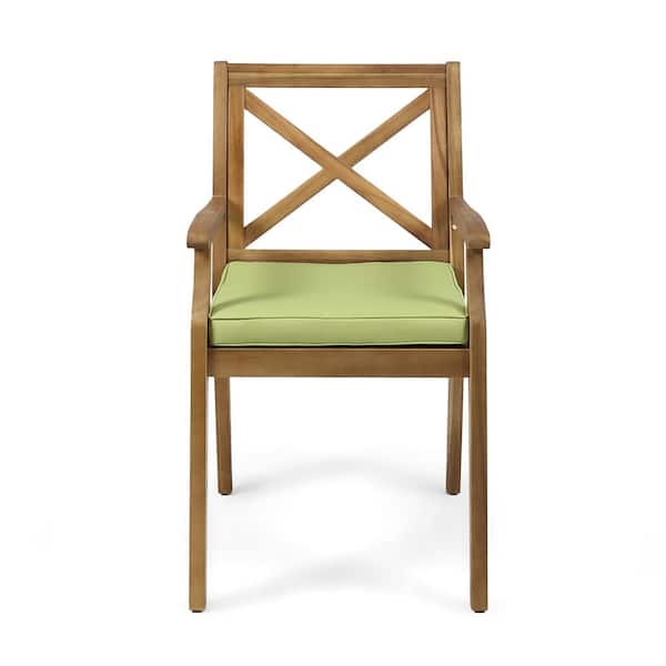 JimsMaison Teak Acacia Wood Outdoor Dining Chair with Green Cushion