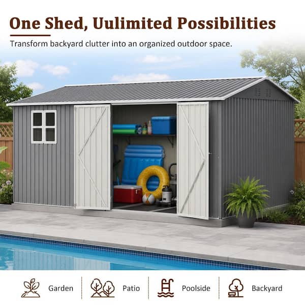 Ama pear Gray 14 ft. W x 10 ft. D Metal Outdoor Storage Shed with
