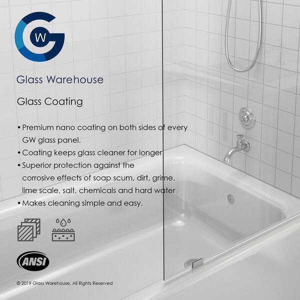 Frameless Fixed Shower Door, Bathtub Fixed Glass Panel Black