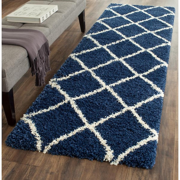 Hudson 2 ft. x 20 ft. Navy/Ivory Geometric Runner Rug