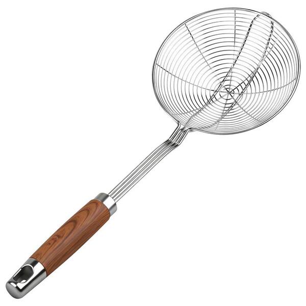 Silver Stainless Steel Spider Strainer Skimmer Spoon with Handle, Wire Strainer Ladle for Cooking and Frying Fryer Scoop
