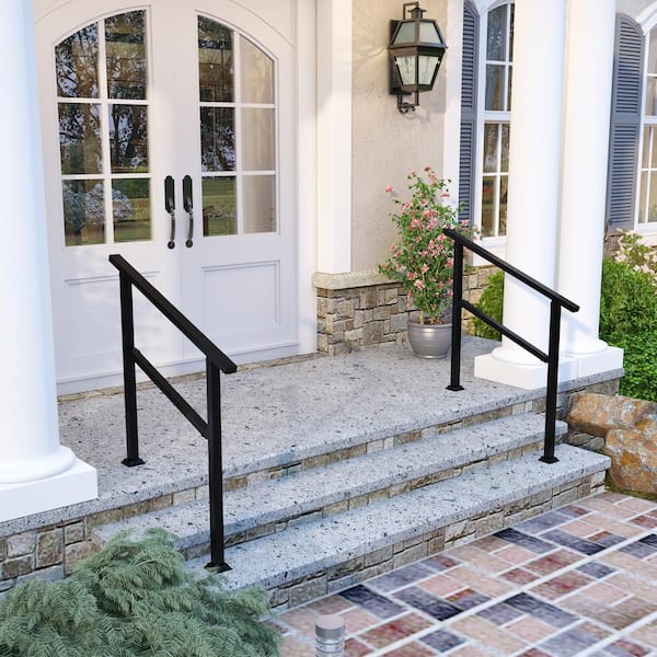 36 in. H x 3.3 ft. W Black Iron Rail Kit Handrails Outdoor Adjustable Exterior Stair Railing Fit 2 or 3 Steps (2-Pack)
