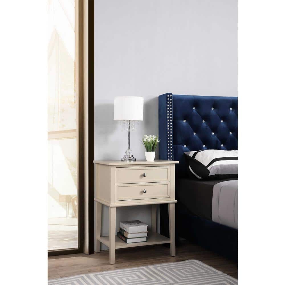 Newton Beige 2-Drawer Solid Wood Nightstand with Open Shelf