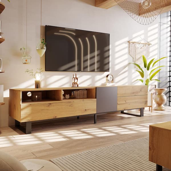 Harper & Bright Designs Wood Modern TV Stand Fits TVs up to 80 in. Entertainment Center with Double Storage Space and Drop Down Door