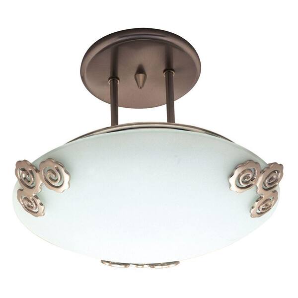 PLC Lighting 1-Light Oil-Rubbed Bronze Ceiling Semi-Flush Mount Light with Polished Brass Acid Frost Glass