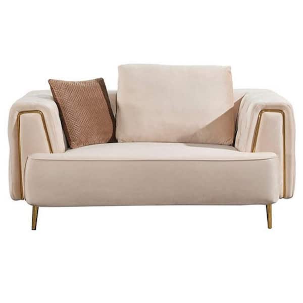 Benjara 64 in. Cream Solid Velvet 2-Seater Loveseat with Chesterfield Design