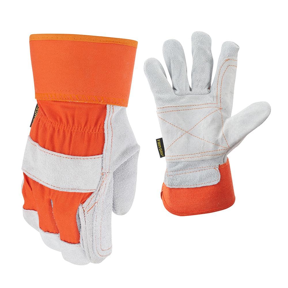 人気カラーの and Leather Cowhide Suede Orange GRIP FIRM Denim Work Large Gloves