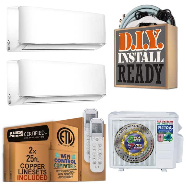 18000 BTU 1.5-Ton Dual Wall Mount Ductless Mini Split Air Conditioner with Heat Pump 220-Volt