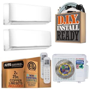 18000 BTU 1.5-Ton Dual Wall Mount Ductless Mini Split Air Conditioner with Heat Pump 220-Volt