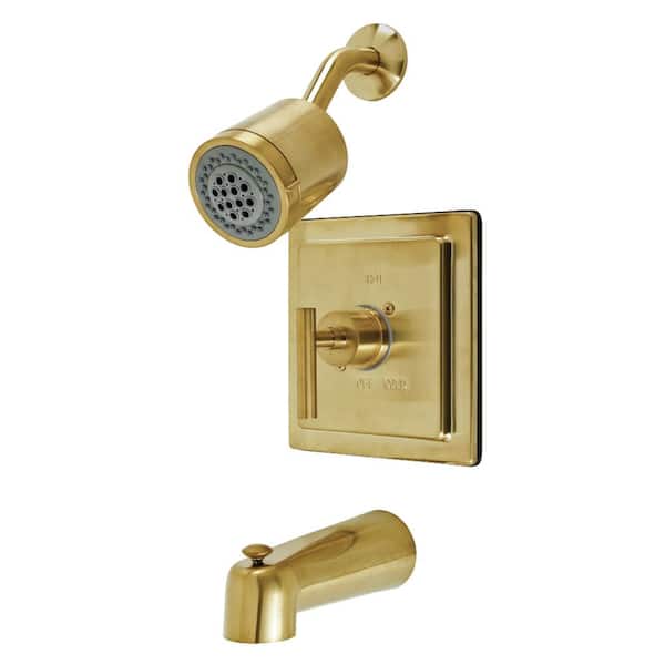 Kingston Brass Manhattan Single Handle 2-Spray Tub and Shower Faucet 1.8 GPM with Corrosion Resistant in. Brushed Brass