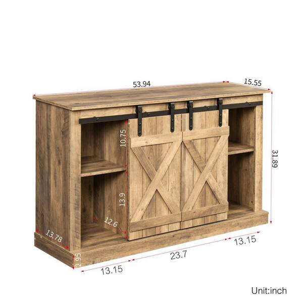 Z-joyee 53.9 in. Oak Farmhouse Sliding Barn Door TV Stand Fits TV's up to 65 in.