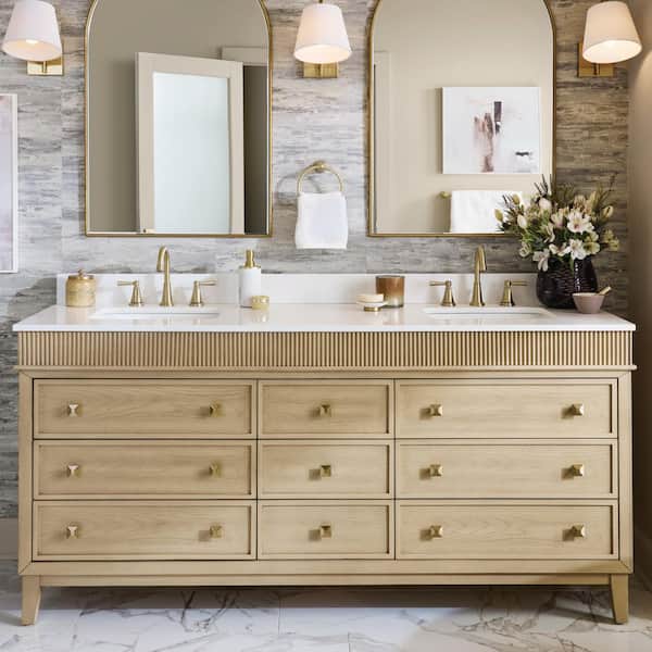 Danby 72 in. Double Sink Platinum Oak Bath Vanity with White Engineered Marble Top (Assembled)