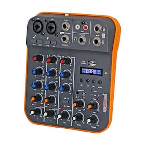 5 Core Audio Interface Mixer 4 Channel Music Podcast Karaoke Sound Board Digital Display for PC XLR Bluetooth USB and DJ