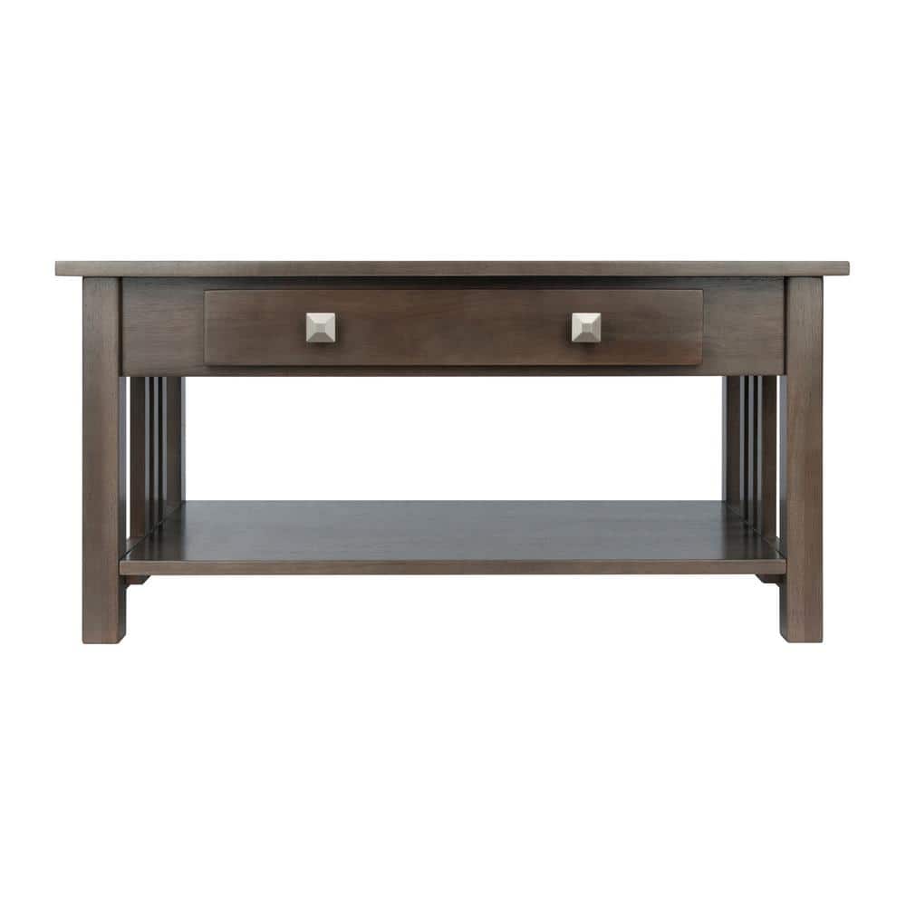Transitional Oyster Gray Rectangular Coffee Table with Storage
