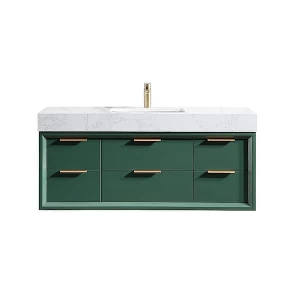 Xspracer Moray 48 in. W x 21 in. D x 21 in. H Single Sink Floating Bath Vanity in Green with White Engineer Stone Composite Top