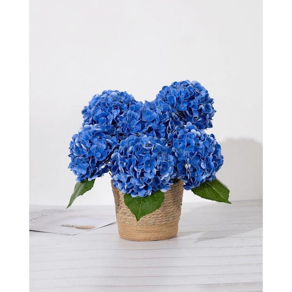 3-Piece 20 in. Royal Blue Hydrangea Artificial Flowers Latex Real