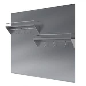 35.4 in. x 29.5 in. Stainless Steel Backsplash with Two-Tiered Shelf and Rack