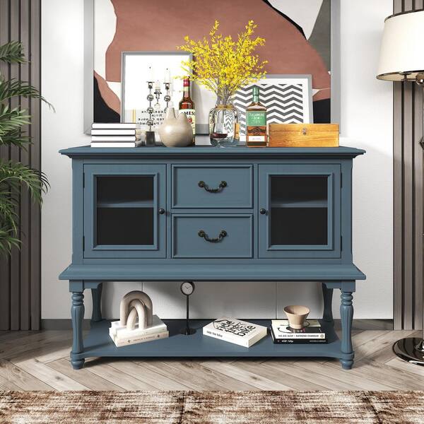 Harper & Bright Designs 52 in. Navy Blue Rectangle Wood Console Table ...