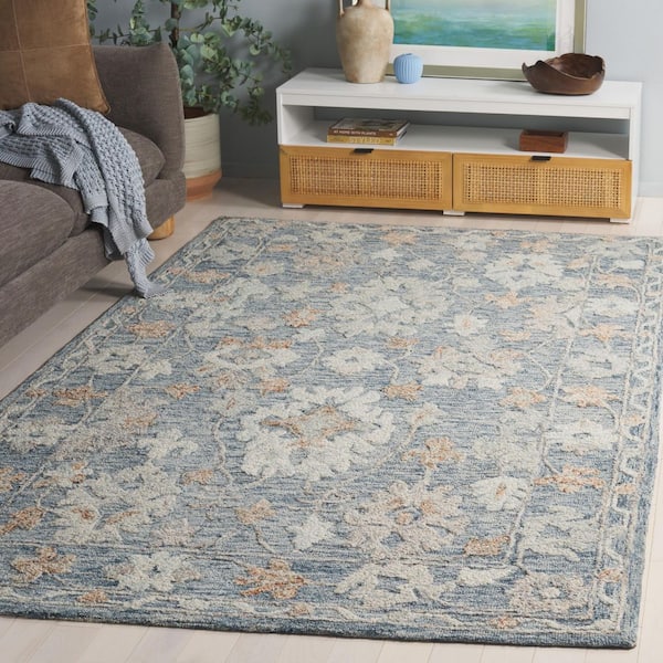 Marquee 4 ft. x 6 ft. Blue/Rust Floral Ornate Border Area Rug