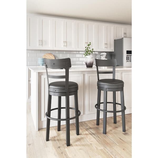 Valebeck 30 in. Black Low Back Wood Bar Stool Counter Stool Upholstered Stool with Faux Leather Seat