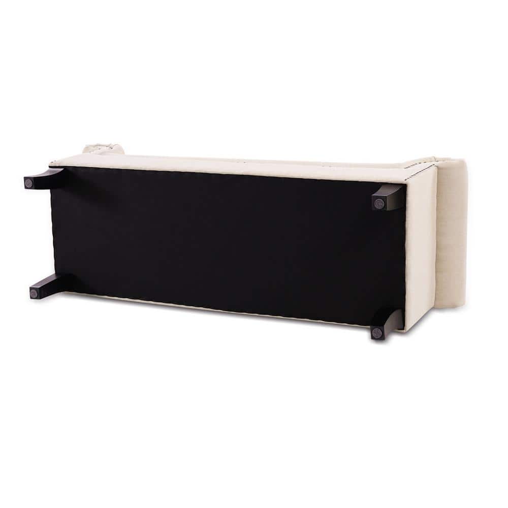 Sky Neutral Roll Arm Entryway Bench with Nailhead Trim
