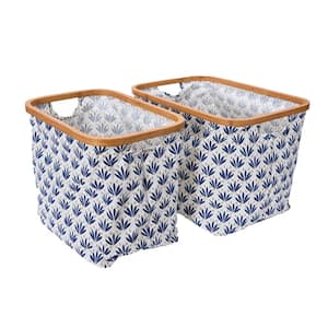 2 Pack Blue Cacti Krush Storage Baskets with Bamboo Rim