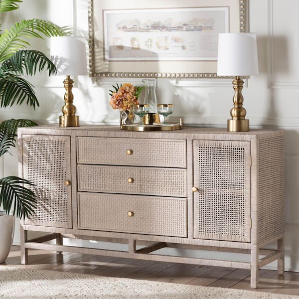 Vivan French Grey 32.3 in. H Rattan Accent Cabinet with Drawers