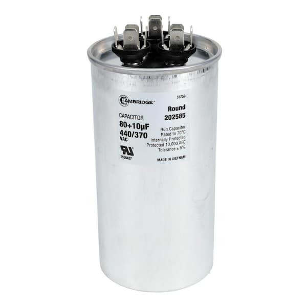 2.36 in. x 2.36 in. x 4.53 in. Aluminum 80 Plus 10 MFD, 440-Volt/370-Volt Dual Round Run Capacitor (1-Pack)