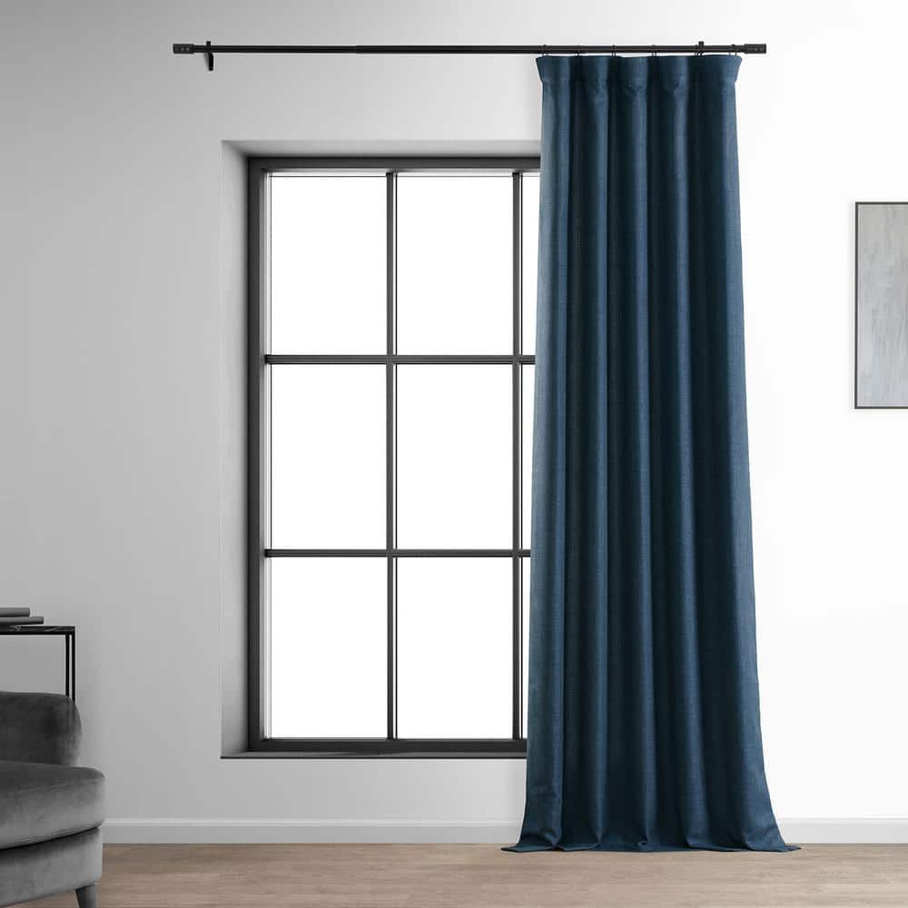 Sergeants Blue Room-Darkening Faux Linen Curtain Panel 50x84