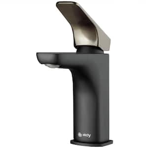 Single Hole Single-Handle Bathroom Faucet in Matte Black with Brushed Graphite Black Handle