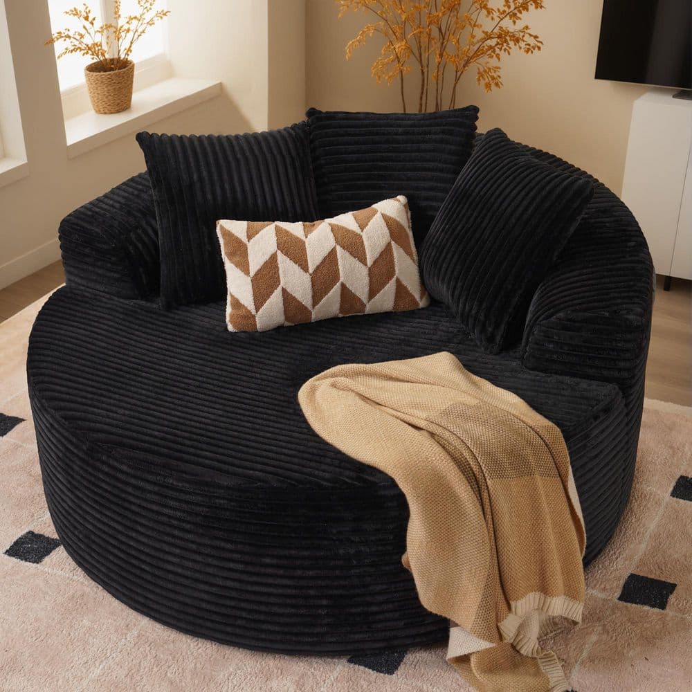 Allwex MIU 59 in. Modern Wide Square Arm Plush Corduroy Round Sofa