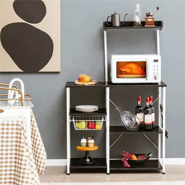 4-Tier Kitchen Microwave Storage Rack with Metal Shelves - Costway