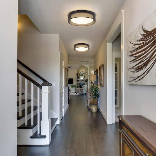 13 in. 1-Light Matte Black Modern Drum Selectable LED Flush Mount for Dinning Room Foyer Kitchen
