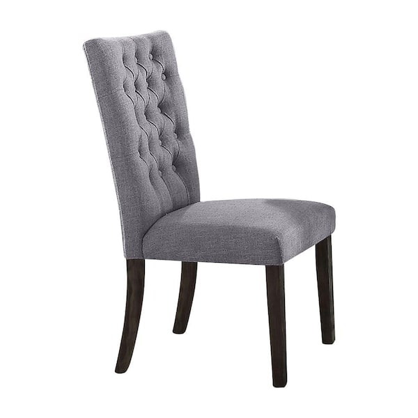Benjara Gray and Brown Fabric Upholstered Wooden Side Chair with Nail head Trim Accents (Set of 2)