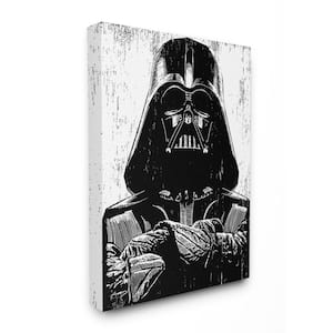 16 in. x 20 in. "Black and White Star Wars Darth Vader Distressed Wood Etching" by Artist Neil Shigley Canvas Wall Art