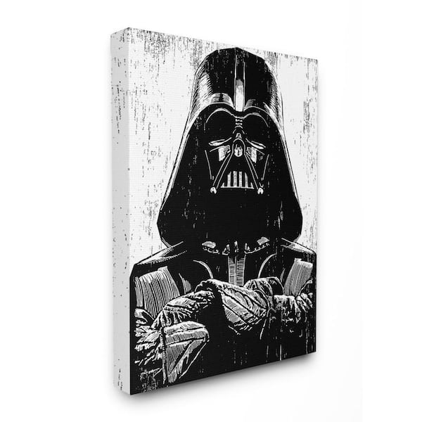 Stupell Industries 16 in. x 20 in. "Black and White Star Wars Darth Vader Distressed Wood Etching" by Artist Neil Shigley Canvas Wall Art