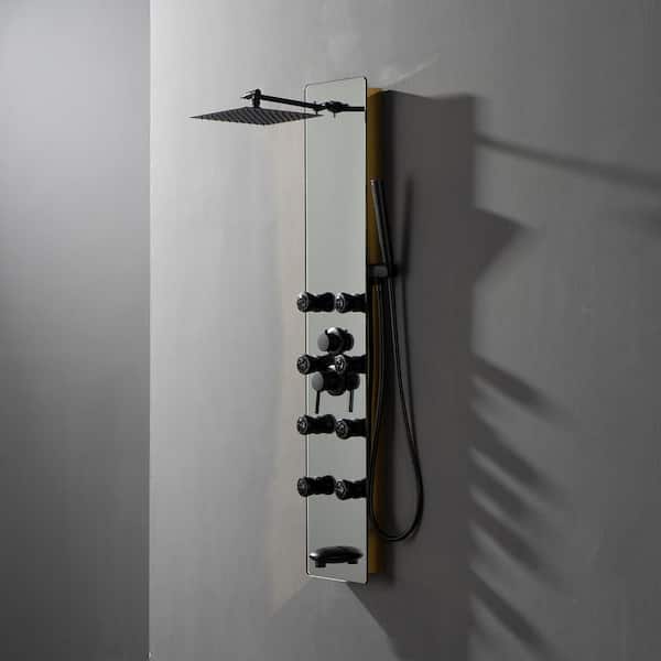 Dual 4-in-1 8-Jet Multifunction Shower Panel System with Adjustable Rainfall Shower Head, Handheld in Matte Black Gold