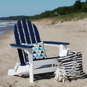 Icon White and Navy Plastic Folding Adirondack Chair