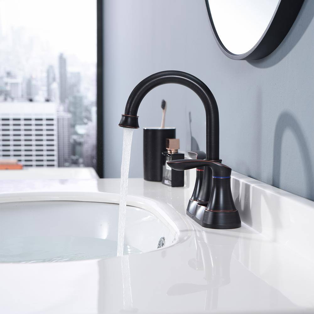 Oil Rubbed Bronze Double Handle Bathroom Faucet with Drain Kit