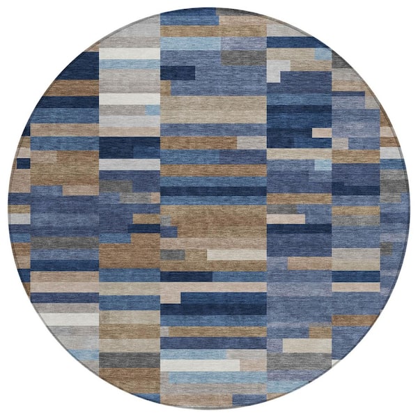 Chantille Machine Washable Indoor/Outdoor Abstract ACN3107 Navy 8 ft. x 8 ft. Round Rug