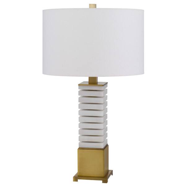 CAL Lighting Cranbourne 28 in. H Antique Brass Metal Column Floor Lamp for Living Room with Fabric Shade