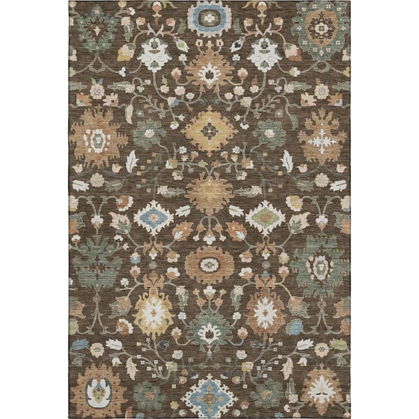 Mayfield Premium Machine Washable Abstract AMF2458 Chocolate 8 ft. x 10 ft. Area Rug