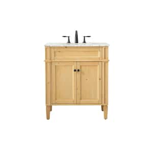 Simply Living 30 in. W x 21.5 in. D x 35 in. H Bath Vanity in Natural Wood with Carrara White Marble Top