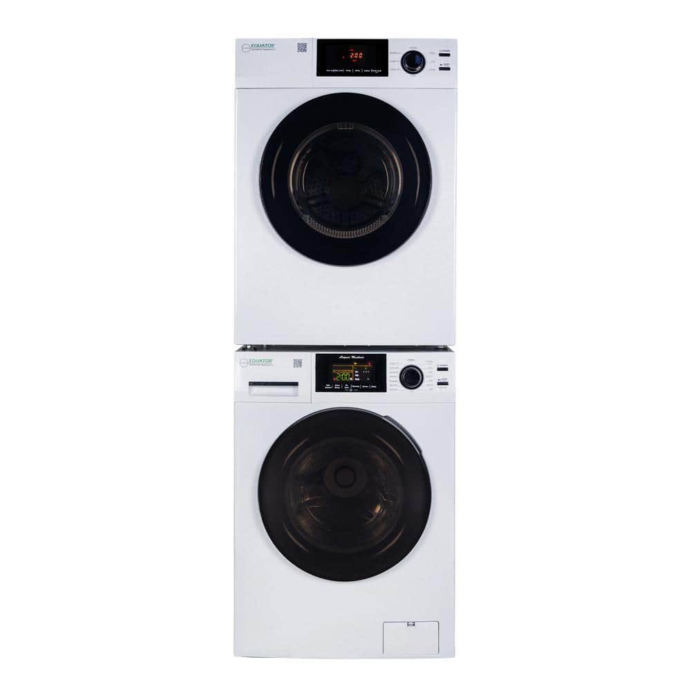 EQUATOR ADVANCED Appliances 1.9 cu.ft. 110V Washer & 4 cu.ft. 220V Vented Sensor Dryer with Reversible door stackable Washer Dryer Combo in White