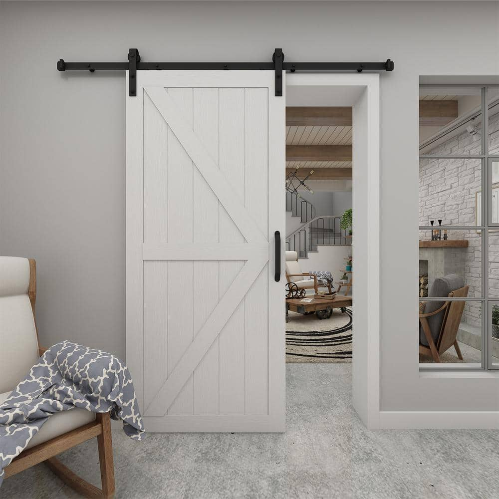 37 In. X 84 In. Artisan White Vinyl Finish Sliding Barn Door With Black 