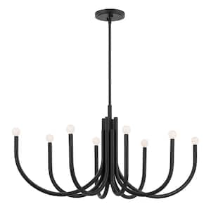 Odensa 46 in. 8-Light Black Modern Candle Oval Chandelier for Dining Room