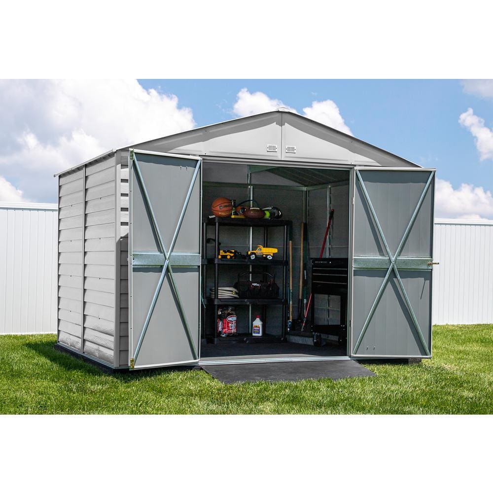 10' x 8' Flute Grey Galvanized Steel Storage Shed