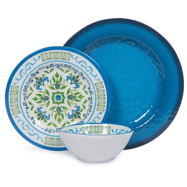 12-Piece Rustic Floral Melamine Dinnerware Set Service for 4 with Dinner Plates Salad Plates and Bowls