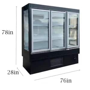 76 in.W 28 cu. ft. 3 Glass Doors Commercial Refrigerator Flower Cooler Merchandiser in Black