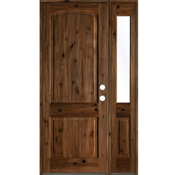 Krosswood Doors 50 in. x 96 in. Rustic knotty alder Left-Hand/Inswing Clear Glass Provincial Stain Wood Prehung Front Door with RHSL